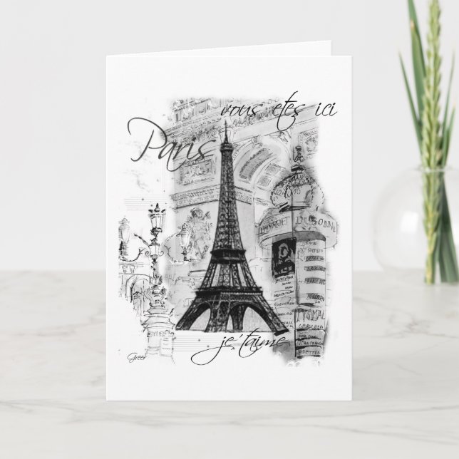 Paris Eiffel Tower French Scene Collage Card (Front)