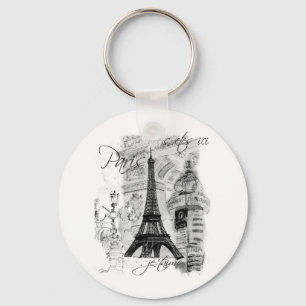 Paris Eiffel Tower French Scene Collage Keychain