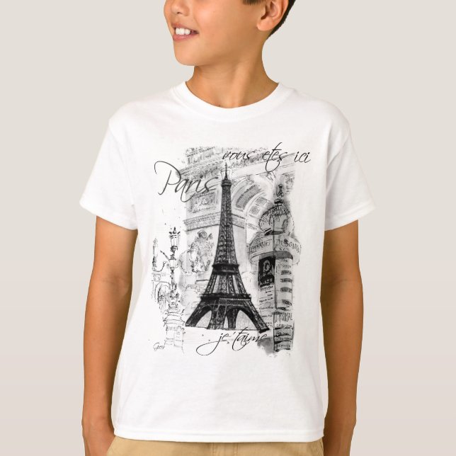 Paris Eiffel Tower French Scene Collage T-Shirt (Front)