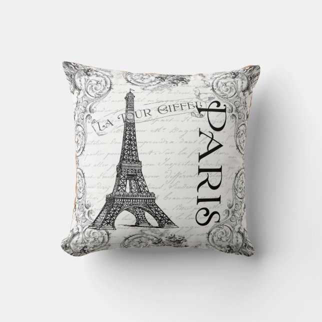 Paris Eiffel Tower French Scrolls Throw Pillow (Front)