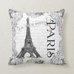 Paris Eiffel Tower French Scrolls Throw Pillow