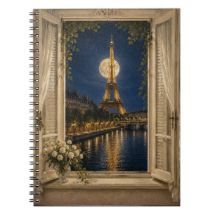 Paris Eiffel Tower Full Moon Night Oil Painting Notebook