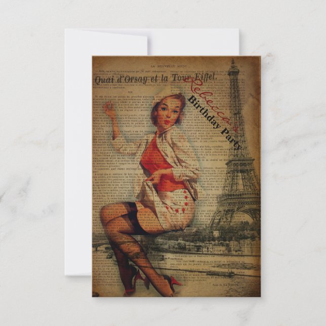 paris eiffel tower girly parisian birthday party invitation (Front)