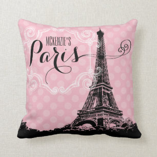 Paris Eiffel Tower Girly Pink Monogrammed Throw Pillow