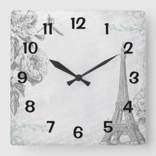 Paris Eiffel Tower Girly Square Wall Clock