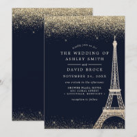 Paris Eiffel Tower Gold Confetti Navy Blue Wedding