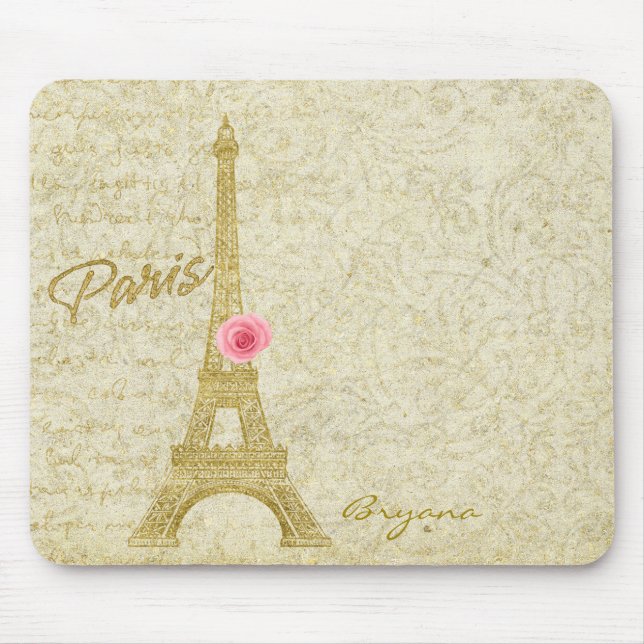 Paris Eiffel Tower Gold & Pink Elegant Mouse Pad (Front)