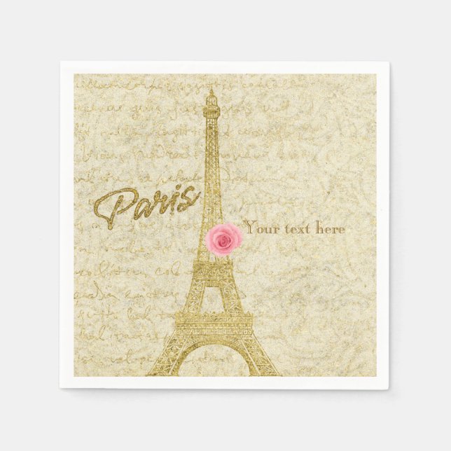 Paris Eiffel Tower Gold & Pink Elegant Napkins (Front)