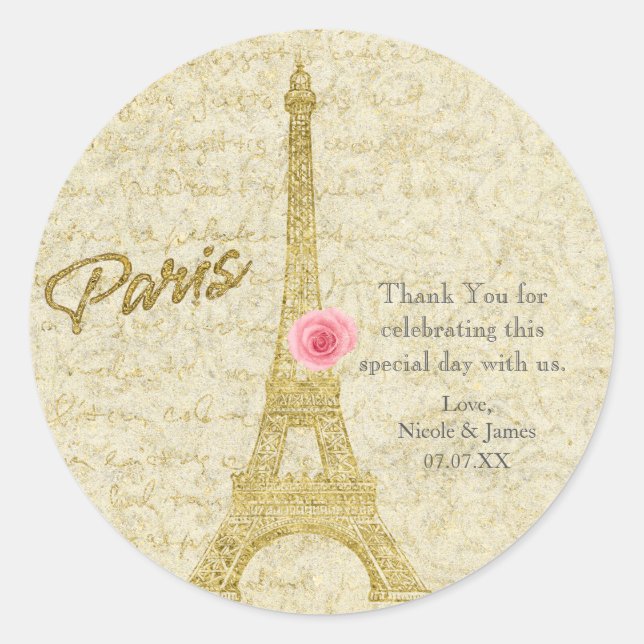 Paris Eiffel Tower Gold & Pink Elegant Stickers (Front)