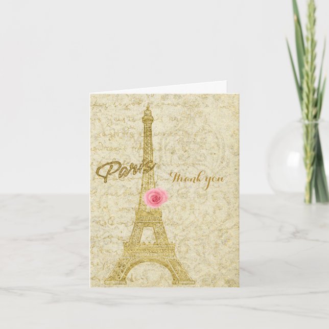 Paris Eiffel Tower Gold & Pink Glam Elegant Card (Front)