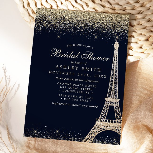 Paris Eiffel Tower Gold Sparkle Bridal Shower Invitation (Creator Uploaded)