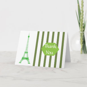 Paris Eiffel Tower Green Stripes Thank You