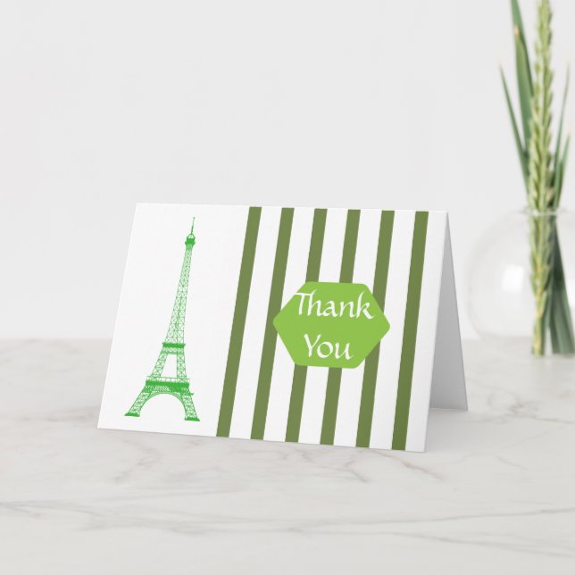 Paris Eiffel Tower Green Stripes Thank You (Front)