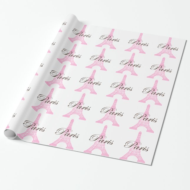 Paris Eiffel Tower in Pink Wrapping Paper (Unrolled)