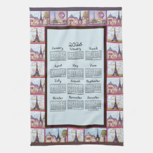 Paris Eiffel Tower Inspired Collage 2026 calendar Kitchen Towel