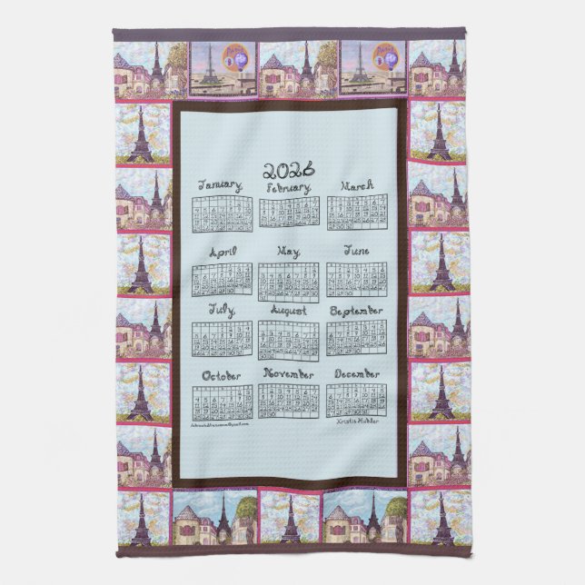 Paris Eiffel Tower Inspired Collage 2026 calendar Kitchen Towel (Vertical)