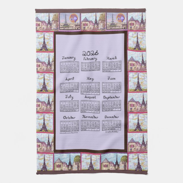 Paris Eiffel Tower Inspired Collage 2026 calendar Kitchen Towel (Vertical)