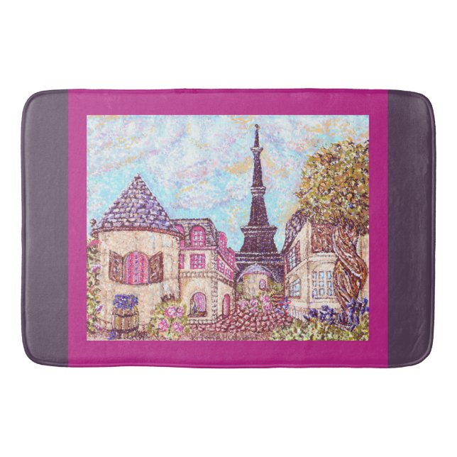 Paris Eiffel Tower inspired pointillism bath mat (Front)