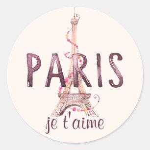Paris/Eiffel Tower Je T'Aime "I Love You" Classic Round Sticker