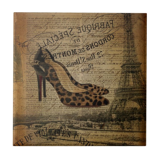 paris eiffel tower leopard hight heel fashionista tile (Front)
