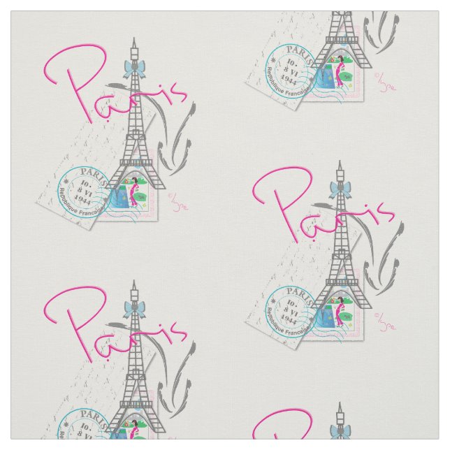 Paris, Eiffel Tower, Letter, Stamp Pattern,  Fabric (Swatch)