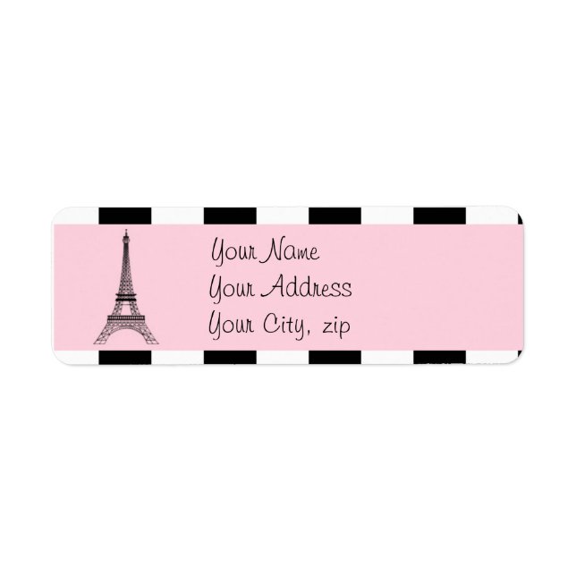 Paris Eiffel Tower Light Pink black White Labels (Front)