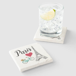 Paris Eiffel Tower Love Illustration Stone Coaster