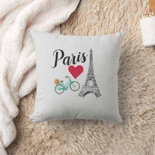 Paris Eiffel Tower Love Illustration Throw Pillow