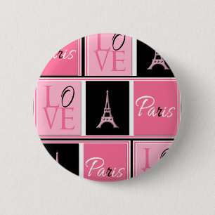 Paris Eiffel Tower Love Pink Black 2 Inch Round Button