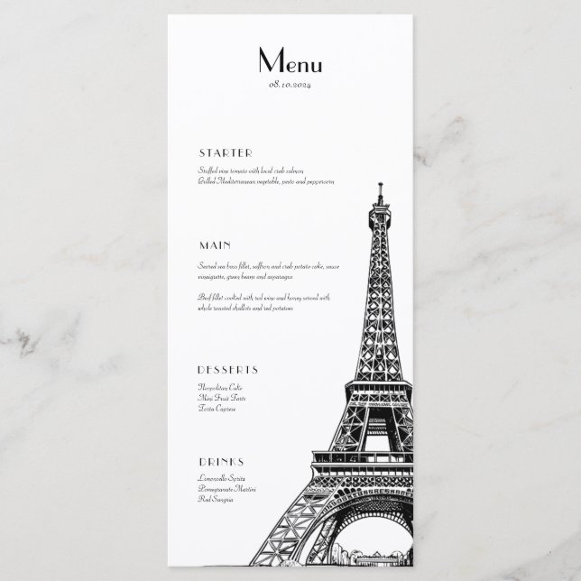 Paris Eiffel Tower Menu for Events (Front)