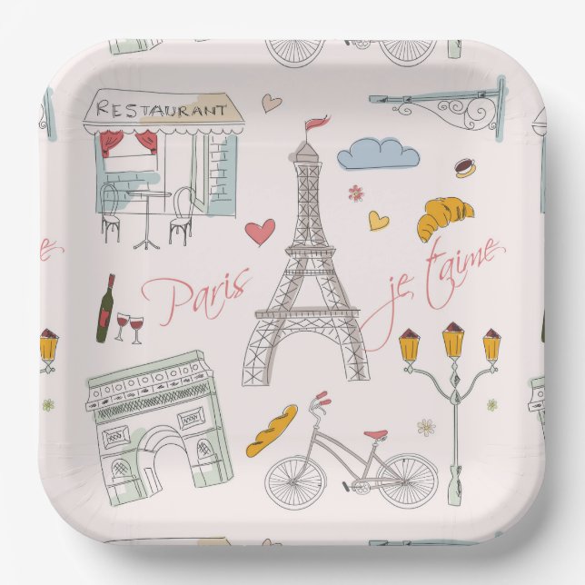 Paris Eiffel Tower Party Shower Birthday Paper Plate (Front)