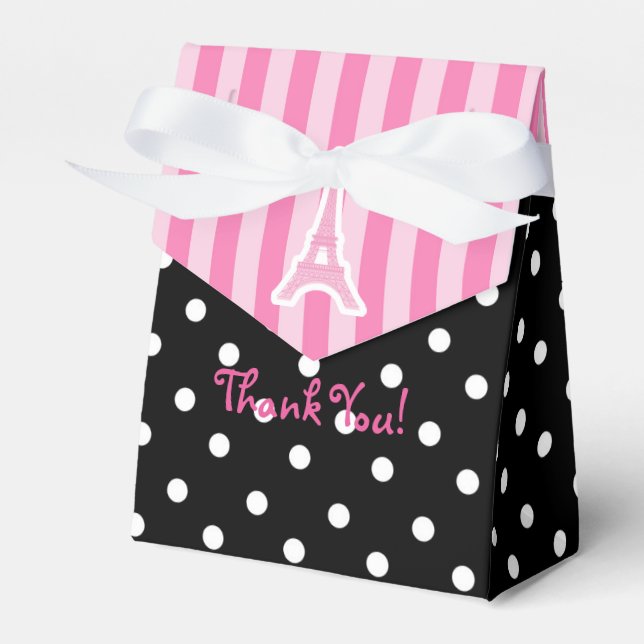 Paris Eiffel Tower Pink Birthday Party Favour Bag Favor Box (Front Side)