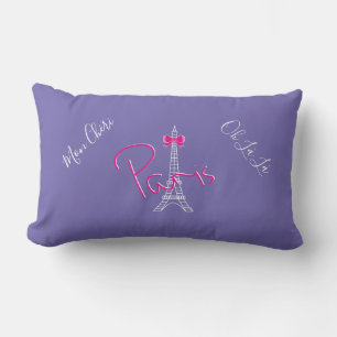 Paris, Eiffel Tower Pink Bow French Modern Purple Lumbar Pillow