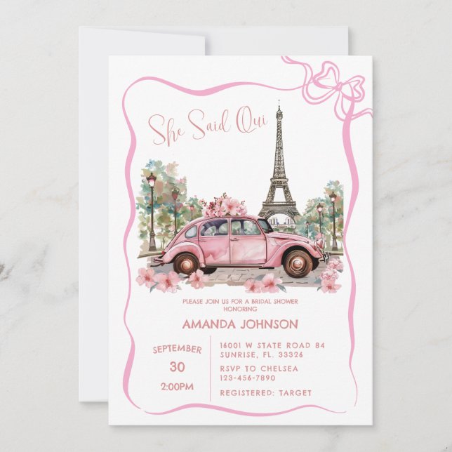 Paris Eiffel Tower Pink Coquette Bridal Shower Invitation (Front)