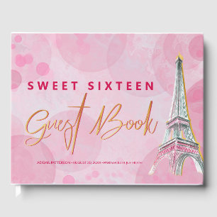 Paris Eiffel Tower Pink Gold Ooh La La Custom Guest Book