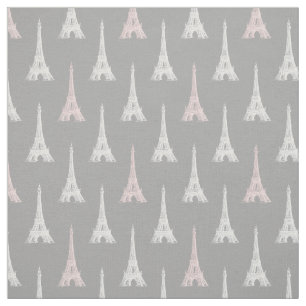 Paris Eiffel Tower Pink Grey Fabric