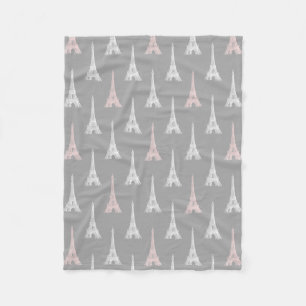 Paris Eiffel Tower PInk Grey Fleece Blanket