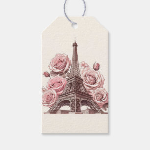 Paris Eiffel Tower & Pink Roses Gift Tags