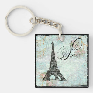 Paris Eiffel Tower & Pink Roses Keychain