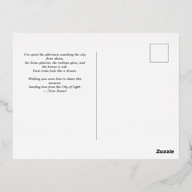 Paris Eiffel Tower Postcard with Gold Foil – Elega (Back)