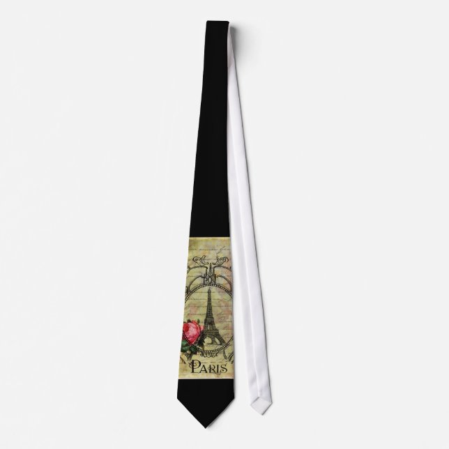 Paris Eiffel Tower & Red Rose Steampunk Tie (Front)