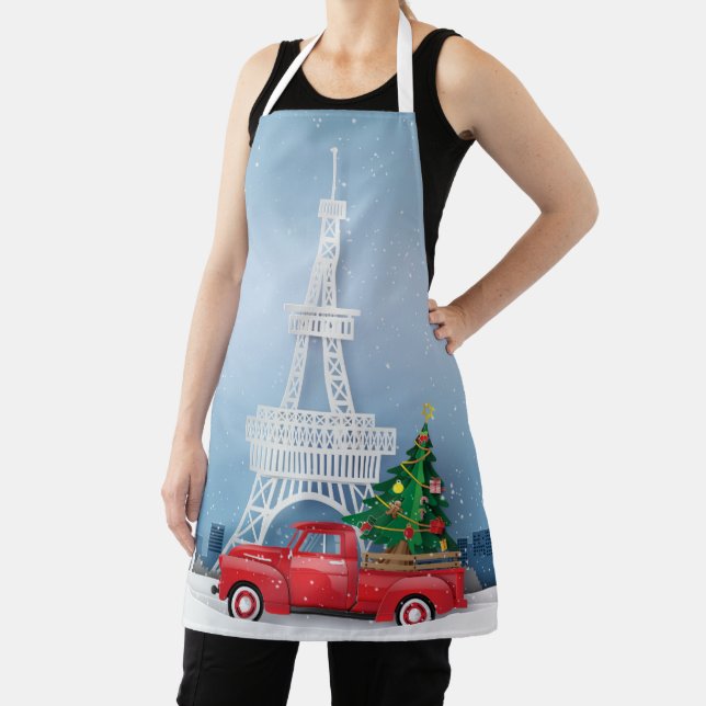 Paris Eiffel Tower Red Truck Christmas Apron (Insitu)