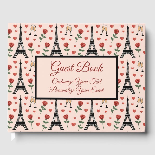 Paris Eiffel Tower Romantic Personalized Guest Book (Front)