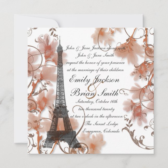 Paris Eiffel Tower romantic wedding invitations (Front)