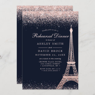 Paris Eiffel Tower Rose Gold Sparkle Rehearsal Invitation