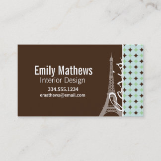 Paris; Eiffel Tower; Sage Green & Brown Business Card