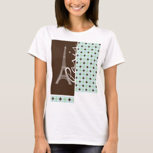 Paris; Eiffel Tower; Sage Green & Brown T-Shirt