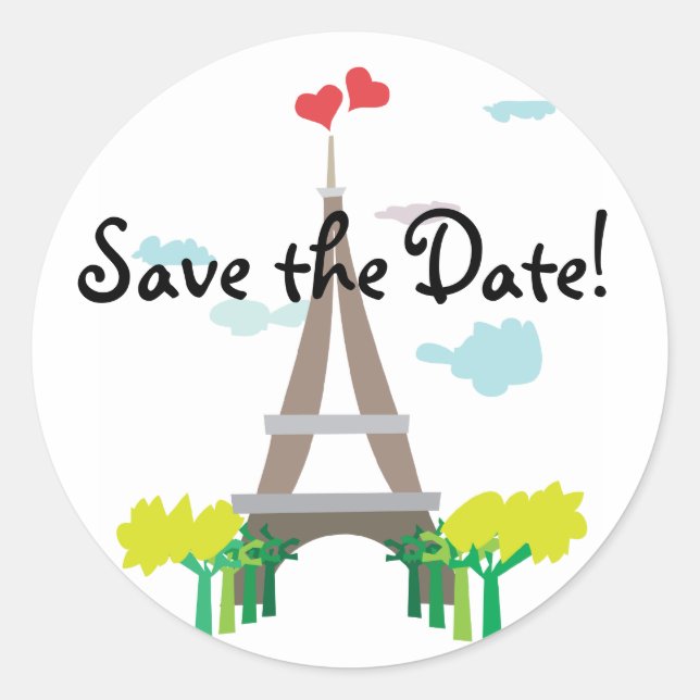 Paris Eiffel Tower Save the Date Stickers (Front)