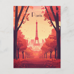 Paris Eiffel Tower Skyline Illustrated Travel Postcard