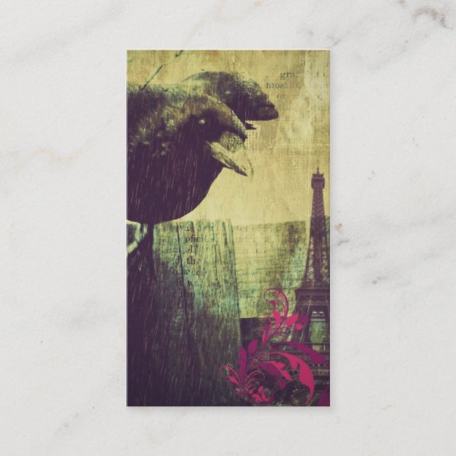 Paris Eiffel tower spooky halloween raven Crow Business Card (Front)